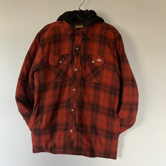 Dickies Men's Relaxed Fit Icon Hooded Quilted Shirt Jacket Red Large - Picture 1 of 13